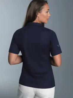 Poloshirt aus Baumwolle mit Kristallsteinen Navy
