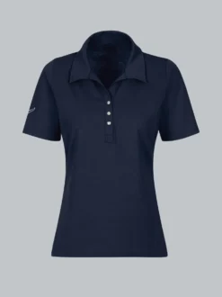 Poloshirt aus Baumwolle mit Kristallsteinen Navy