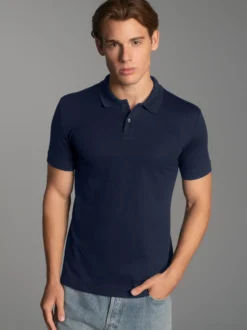 Poloshirt aus elast. Piqué Navy