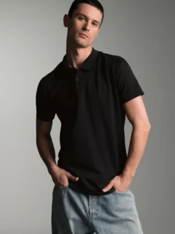 Poloshirt aus elast. Piqué Schwarz