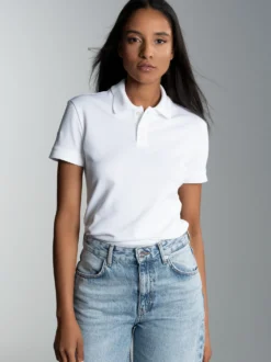 Poloshirt aus elast. Piqué Weiss