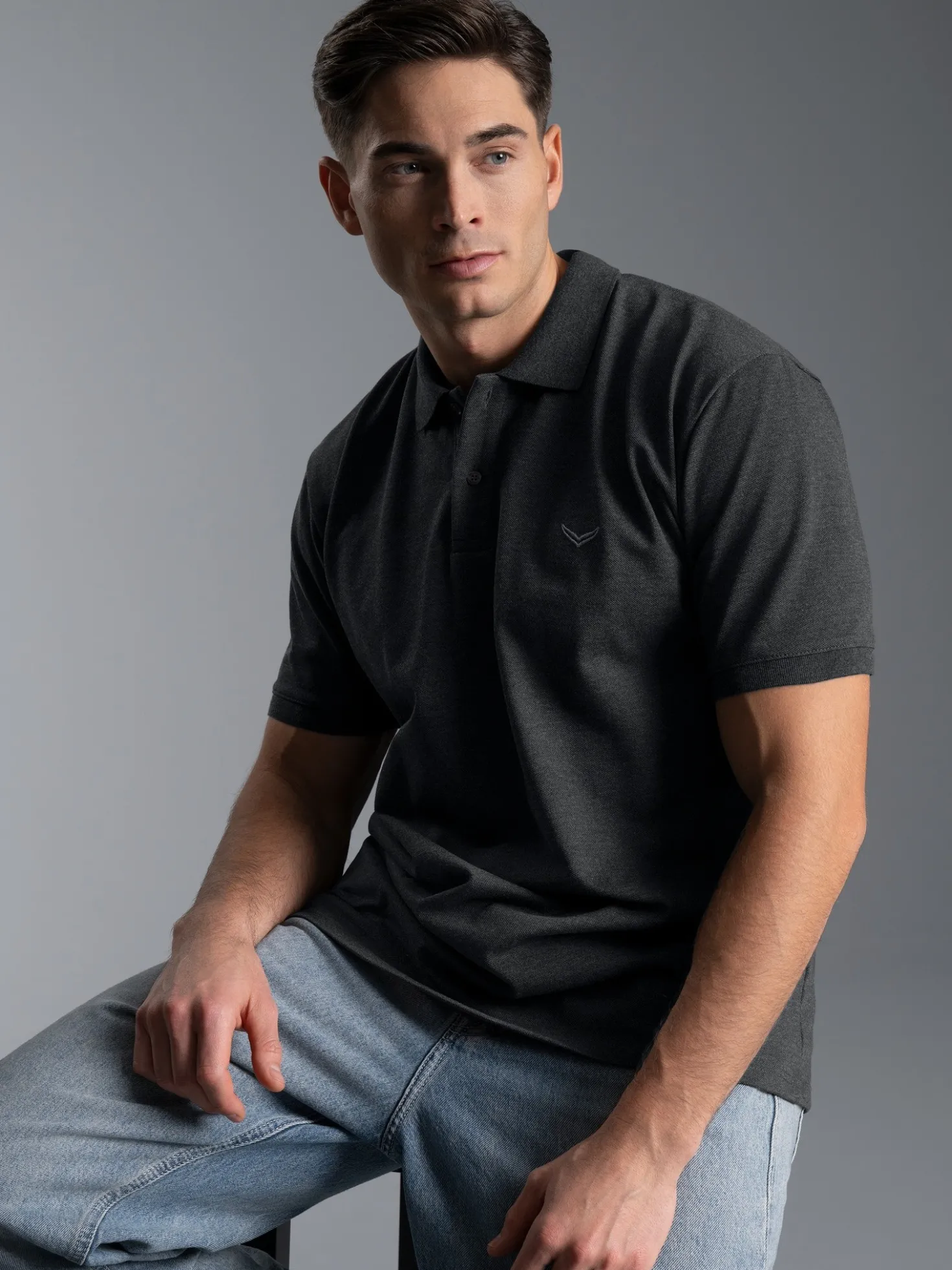 Poloshirt DELUXE Piqué Anthrazit-melange