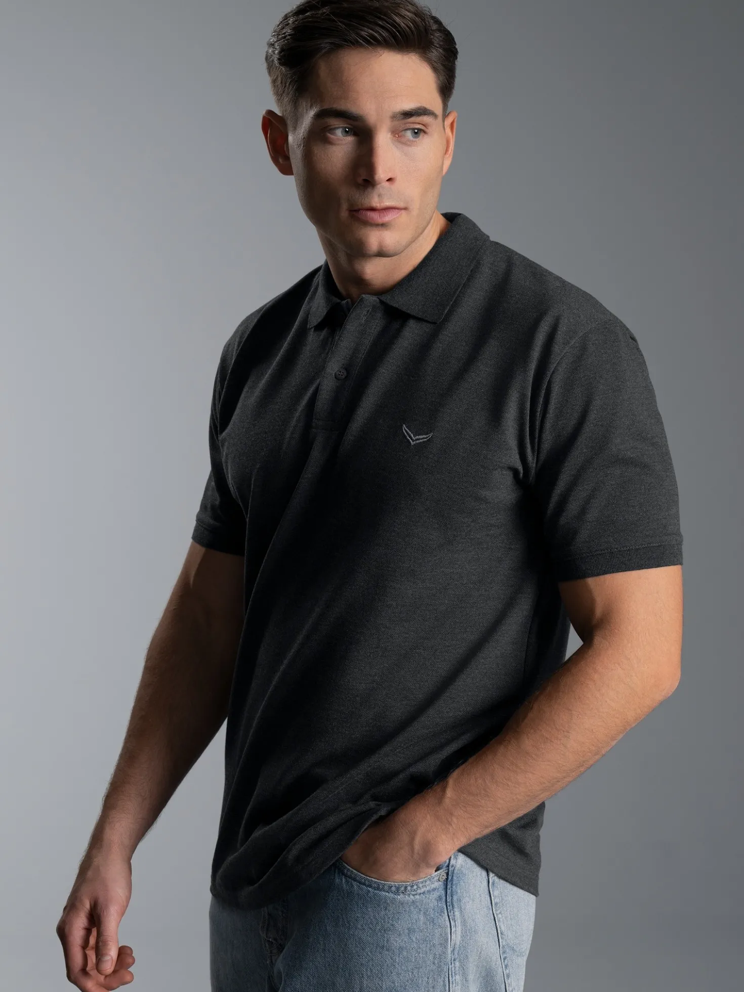 Poloshirt DELUXE Piqué Anthrazit-melange