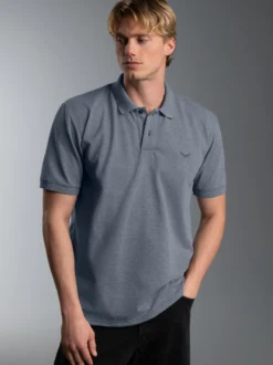 Poloshirt DELUXE Piqué Steingrau-melange