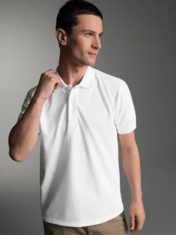Poloshirt für Industriewäsche Schwinge am Arm Weiss