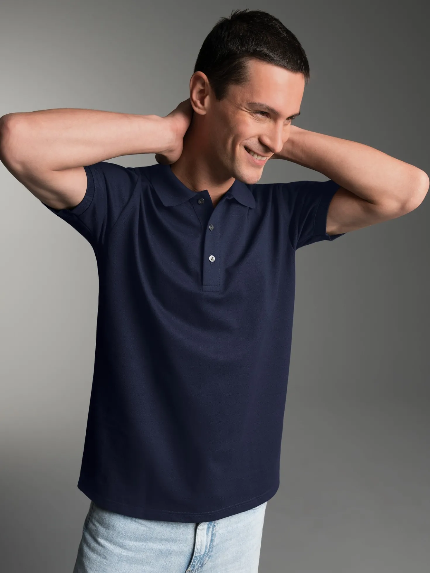 Poloshirt für Industriewäsche Schwinge am Arm Navy