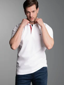 Poloshirt mit dreifarbiger Knopfleiste Weiss