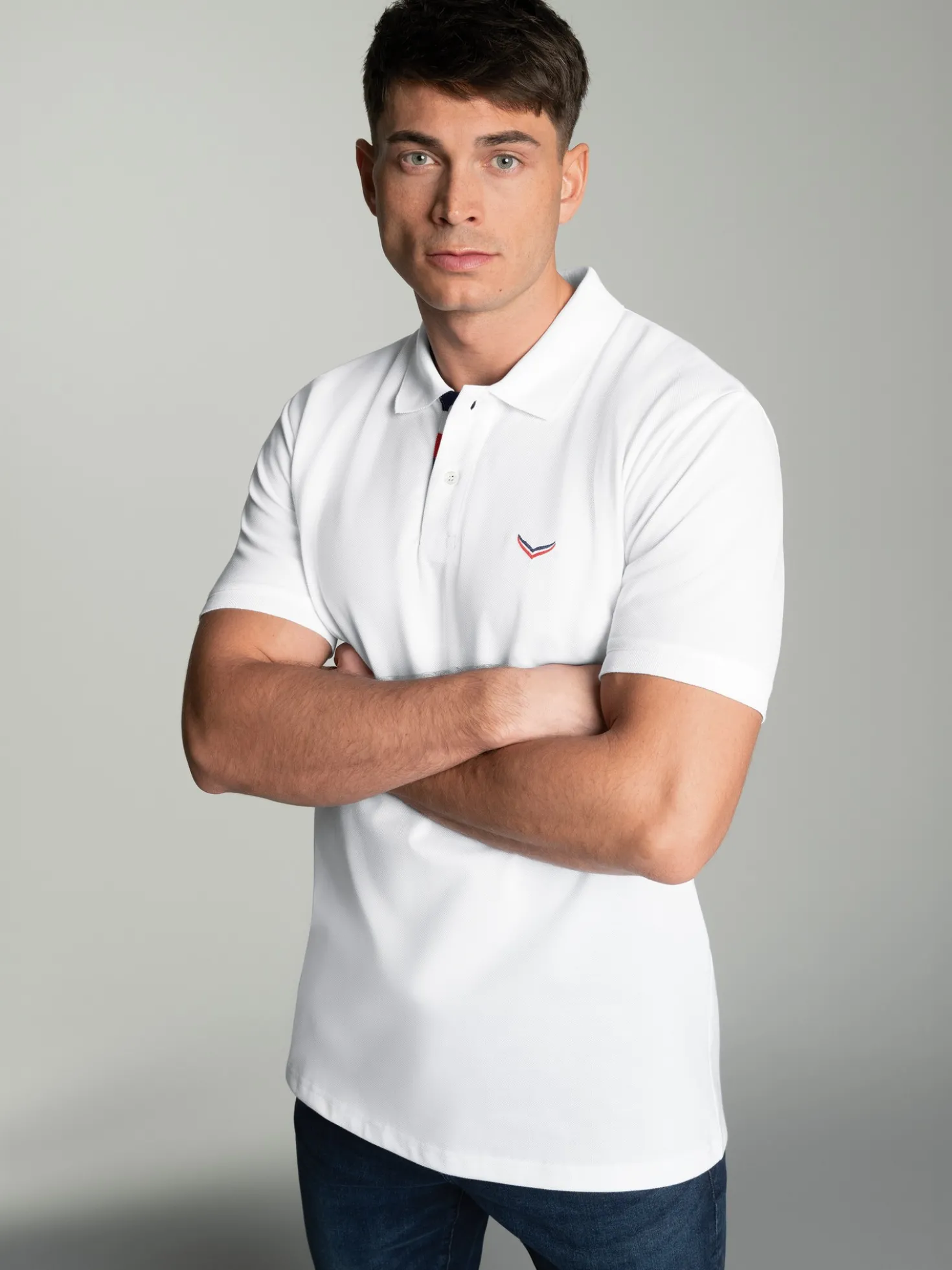 Poloshirt mit dreifarbiger Knopfleiste Weiss