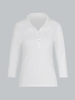 Poloshirt mit Kristallsteinen Weiss