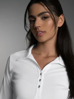 Poloshirt mit Kristallsteinen Weiss