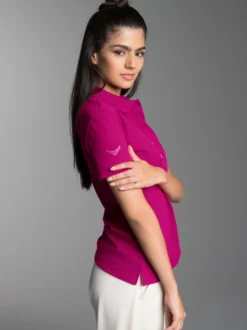 Poloshirt mit Kristallsteinen Magenta