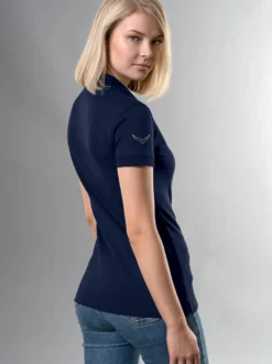 Poloshirt mit Kristallsteinen Navy