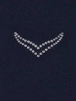 Poloshirt mit Kristallsteinen Navy