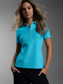 Poloshirt mit Kristallsteinen Azur