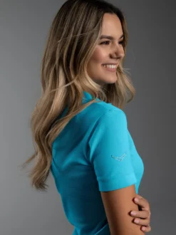 Poloshirt mit Kristallsteinen Azur