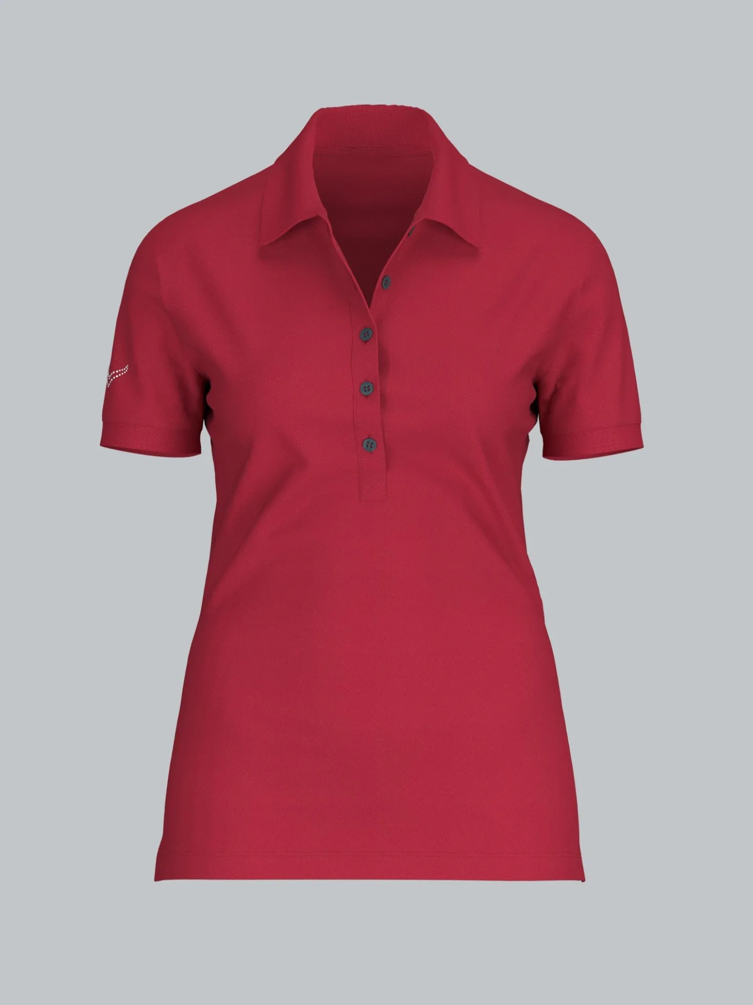 Poloshirt mit Kristallsteinen Rubin
