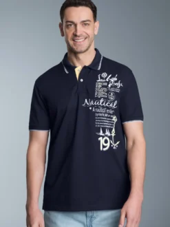Poloshirt mit maritimem Printmotiv Navy