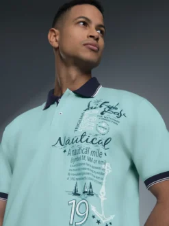 Poloshirt mit maritimem Printmotiv Gletscher