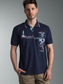 Polo Shirt mit Maritimem Print Navy