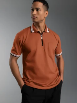 Poloshirt mit Reißverschluss Zimt