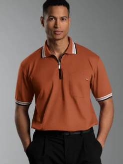 Poloshirt mit Reißverschluss Zimt