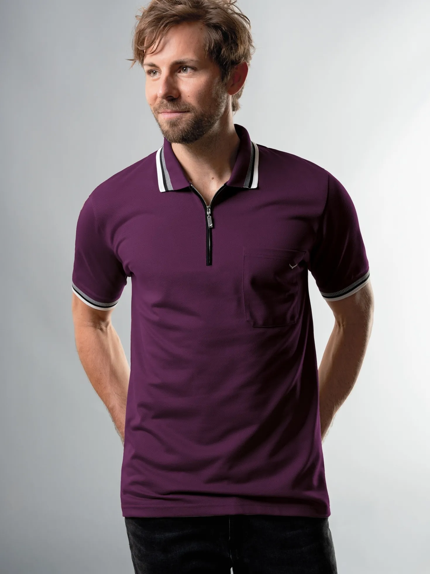Poloshirt mit Reißverschluss Aubergine