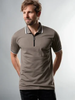 Poloshirt mit Reißverschluss Taupe