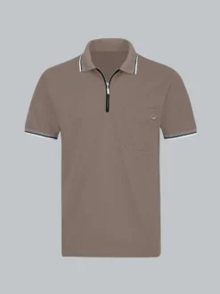 Poloshirt mit Reißverschluss Taupe