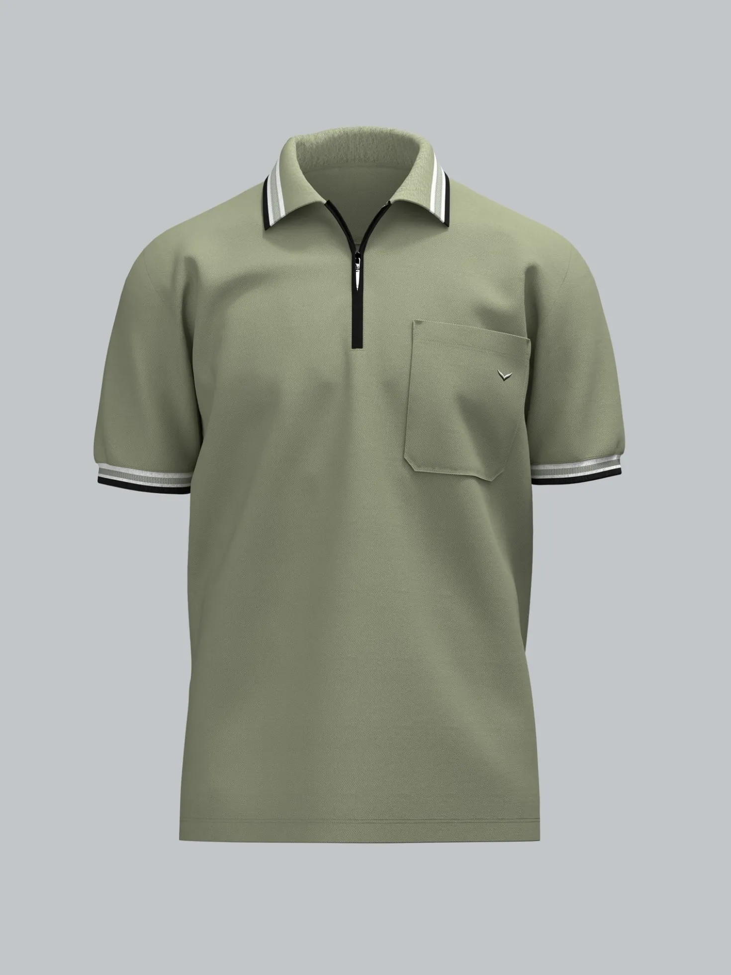 Poloshirt mit Reißverschluss Salbei