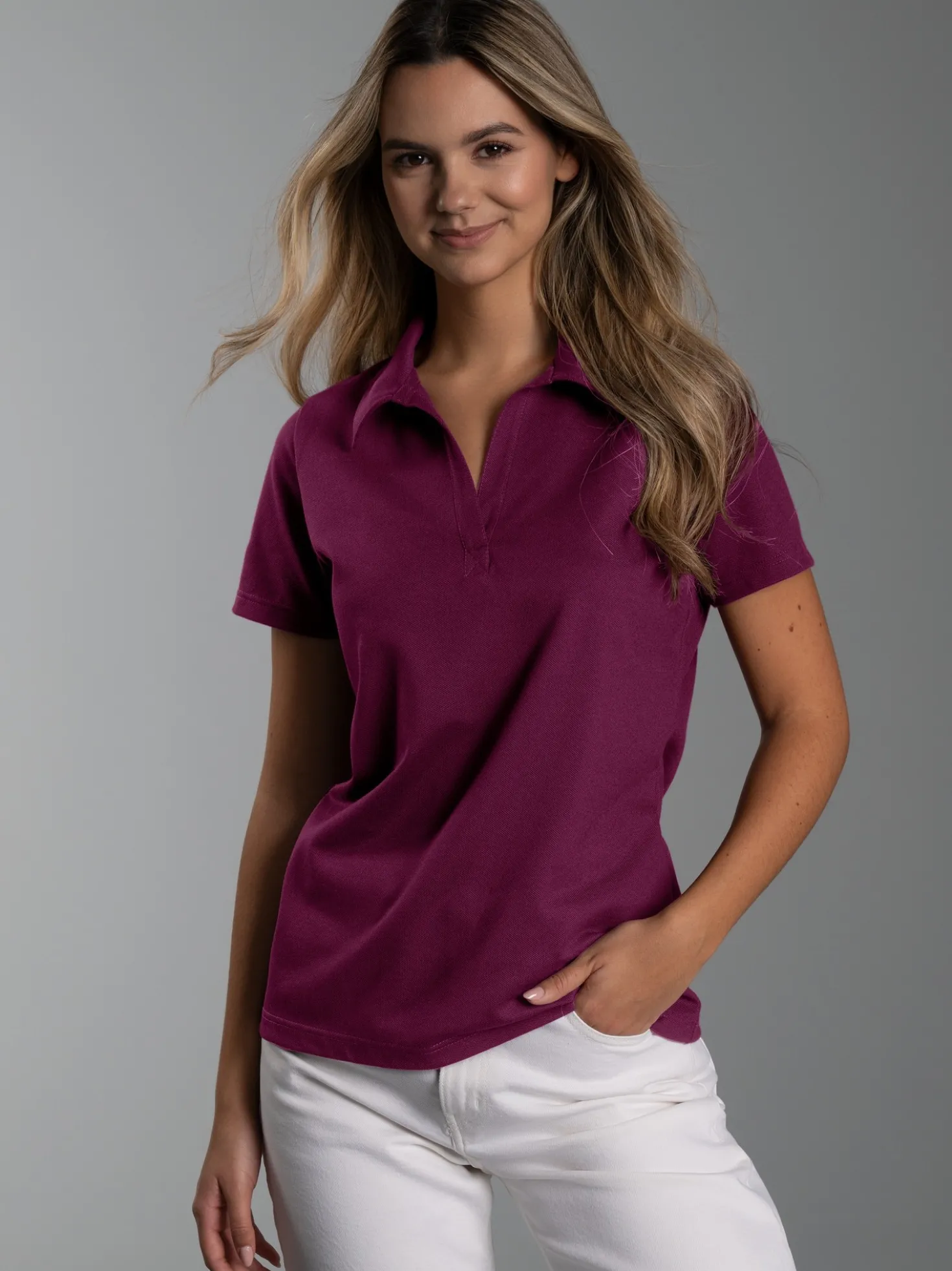 Poloshirt ohne Knopfleiste Sangria