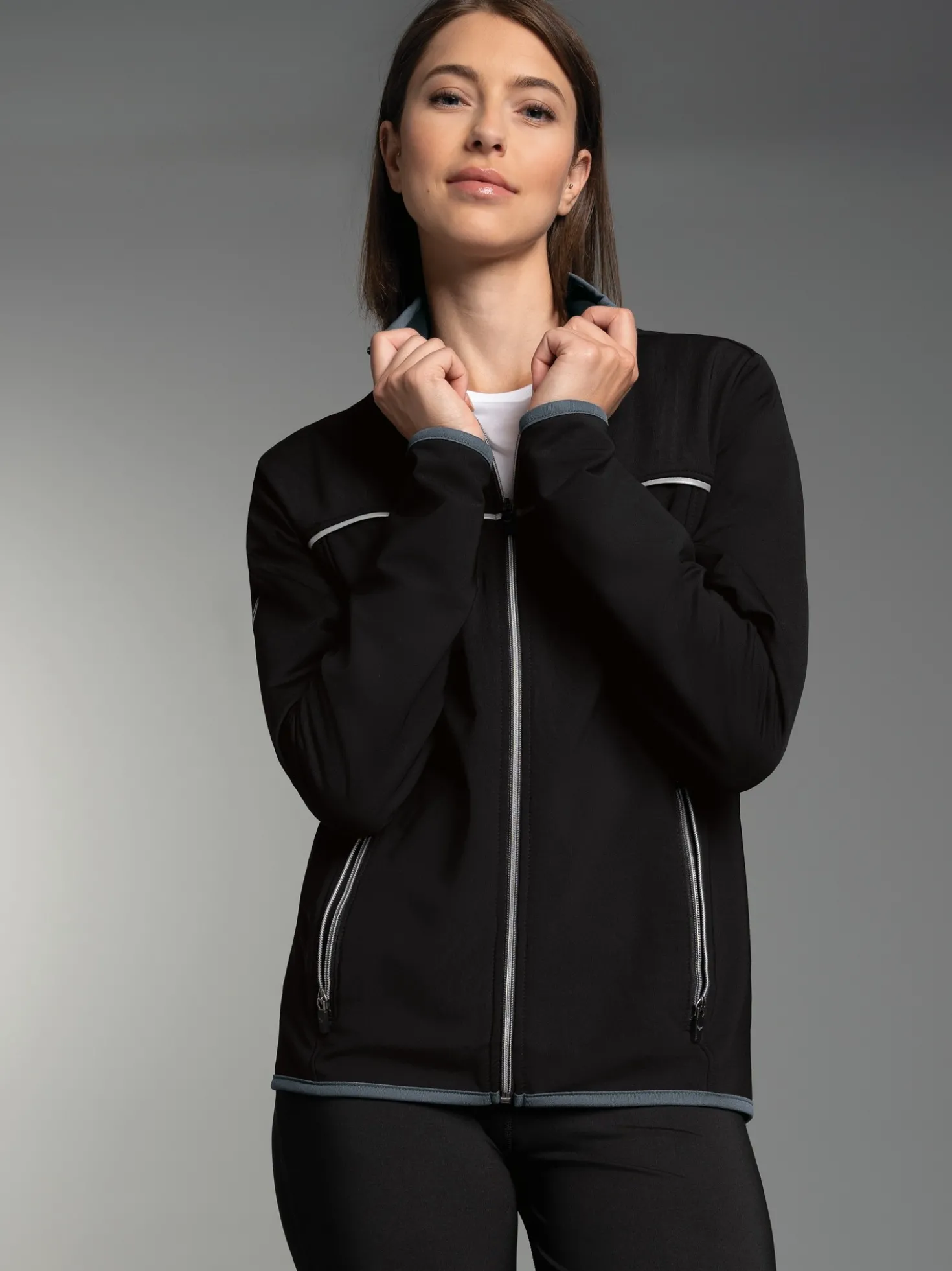 Praktische Sportjacke aus Microfaser Schwarz