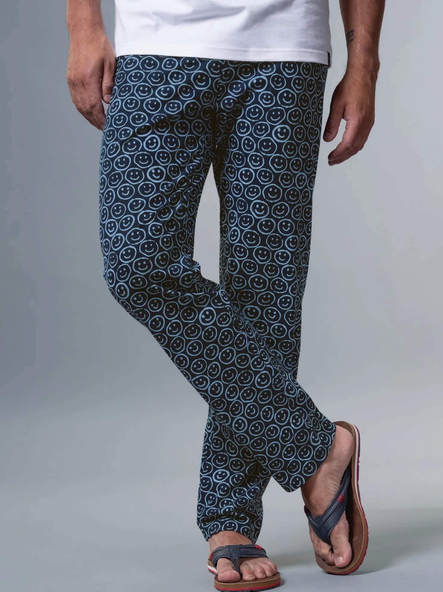 Pyjamahose mit Smiley-Print Navy