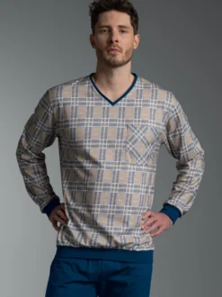 Pyjama Langarmshirt mit Karo-Muster Night-blue