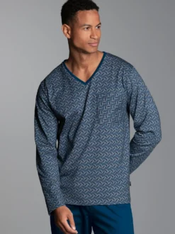Pyjama-Oberteil mit Allover-Blätter-Print Night-blue