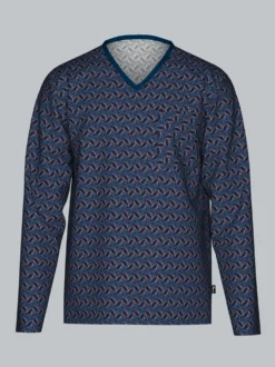 Pyjama-Oberteil mit Allover-Blätter-Print Night-blue