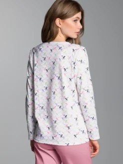 Pyjama-Oberteil mit Allover-Katzen-Print Weiss