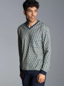 Pyjama-Oberteil mit Allover-Print Navy
