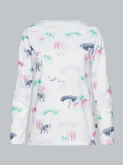 Pyjama Oberteil mit Allover Safari-Print Weiss