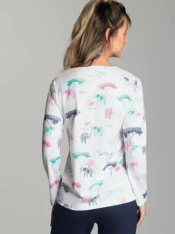 Pyjama Oberteil mit Allover Safari-Print Weiss