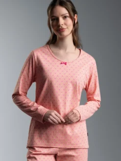 Pyjama Oberteil mit feinem Herzmuster Puder