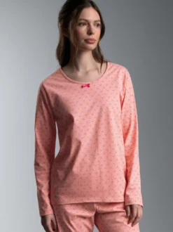 Pyjama Oberteil mit feinem Herzmuster Puder