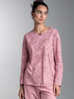Pyjama-Oberteil mit floralem Allover-Print Lilie