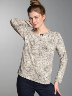 Pyjama-Oberteil mit floralem Allover-Print Natur