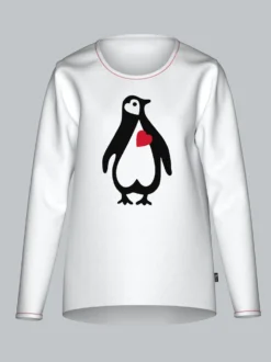 Pyjama-Oberteil mit herzigem Pinguin-Print Weiss