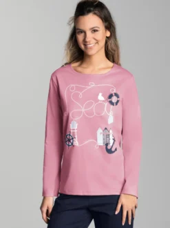 Pyjama Oberteil mit maritimem Printmotiv Lilie