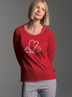 Pyjama-Oberteil mit süßem Herzen-Print Kirsch