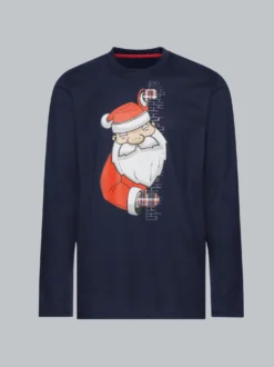 Pyjama-Oberteil mit Weihnachtsmann-Motiv Navy