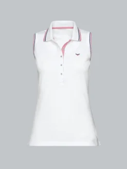 Ärmelloses Poloshirt mit kontrastfarbigen Akzenten Weiss