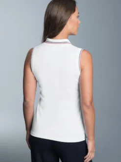Ärmelloses Poloshirt mit kontrastfarbigen Akzenten Weiss