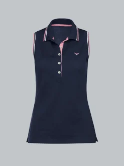Ärmelloses Poloshirt mit kontrastfarbigen Akzenten Navy
